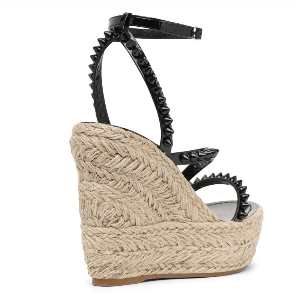 Christian Louboutin Mafaldina Wedge Espadrille Sandals Black/Tan Size 38 New - Picture 4 of 11